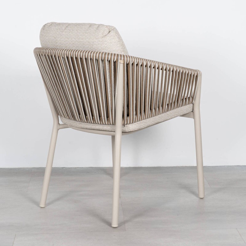 Silla de Comedor Exterior Nuba con Cuerda Trenzada y Estructura de Aluminio Champán