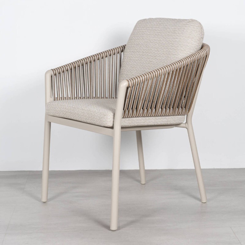 Silla de Comedor Exterior Nuba con Cuerda Trenzada y Estructura de Aluminio Champán