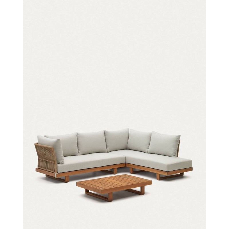 Set raco de sofá rinconero 5 plazas y mesa de centro de acacia