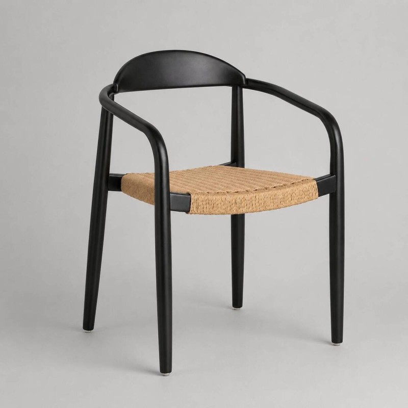 Silla nina madera maciza eucalipto acabado negro y cuerda