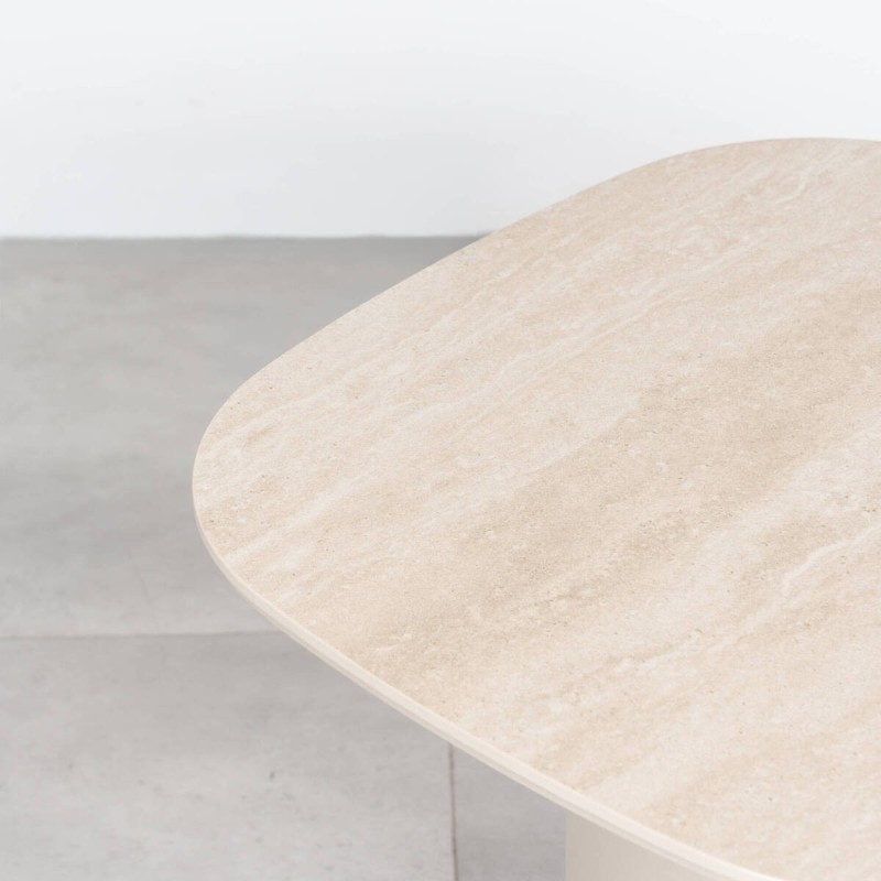 Mesa Auxiliar de Terraza Wave con Encimera Cerámica Beige Arena 42cm