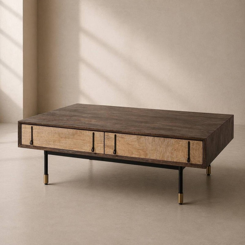 MESA CENTRO NAIROBI MADERA ACACIA Y MANGO CON DOS CAJONES (110x60x36cm)