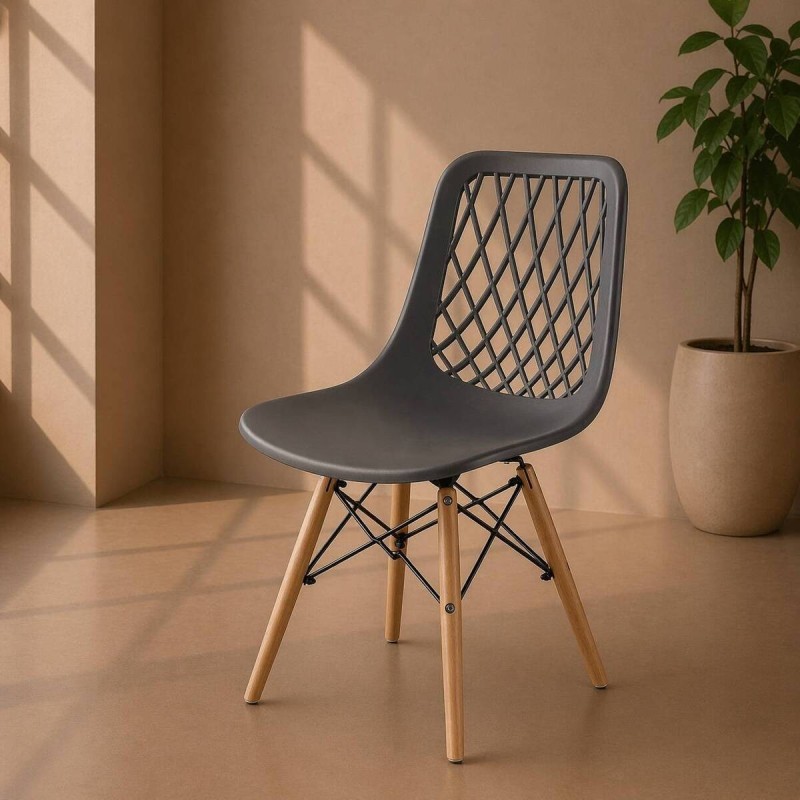 Silla de comedor de polietileno gris y madera de haya 47x50x89cm