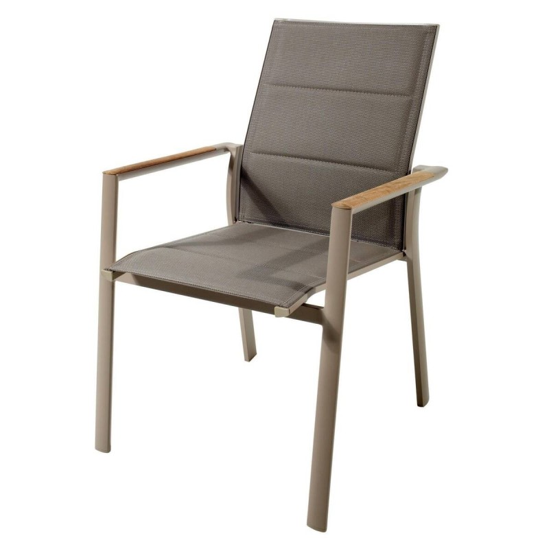 SILLA DE EXTERIOR ALUMINIO TAUPE CON BRAZOS TECA (61x65x92cm)