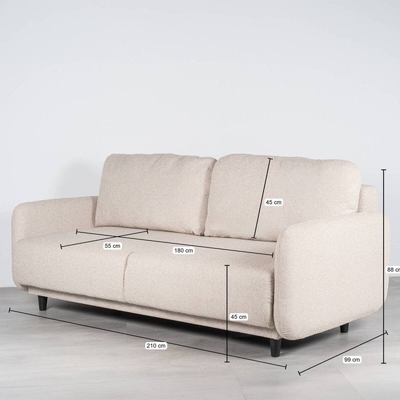 Sofá Cama Orinoco Tapizado en Beige 3 Plazas 210 cm
