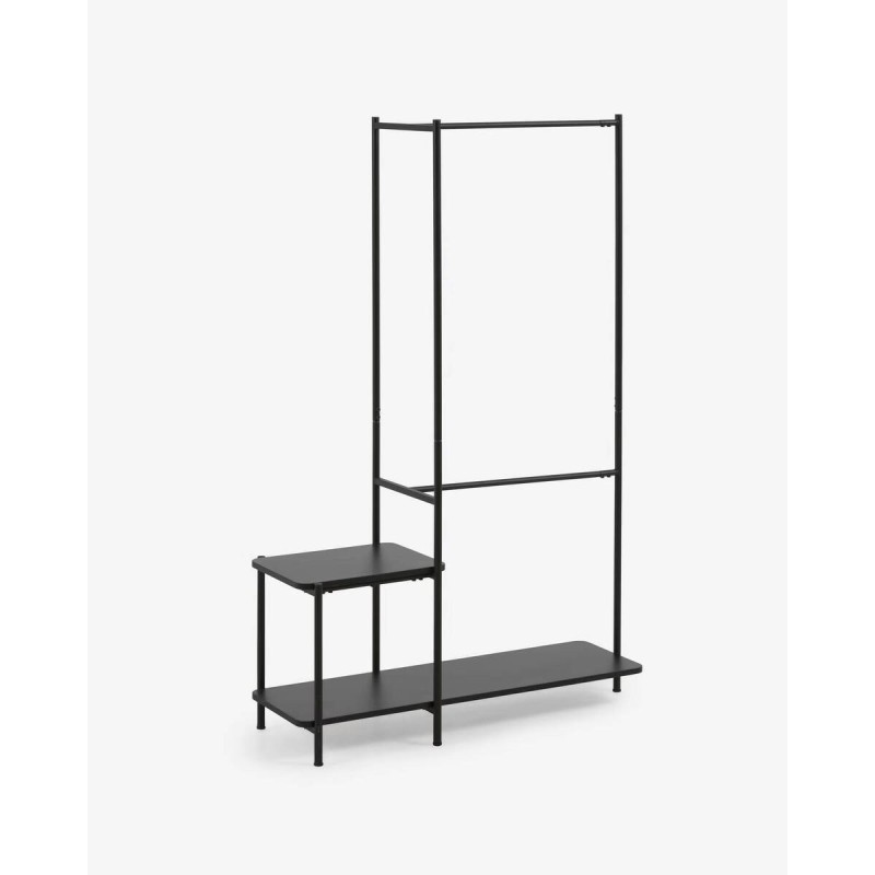 BURRO PARA ROPA CON BANQUETA GALATIA DE MELAMINA Y ACERO CON ACABADO NEGRO 100x150cm