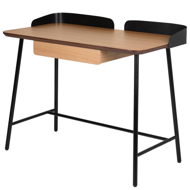 Escritorio de chapa de roble natural con base de hierro negro 100x55x80cm
