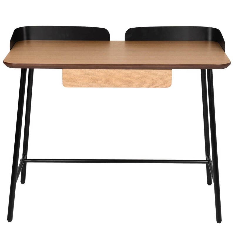 ESCRITORIO DE CHAPA DE ROBLE NATURAL CON BASE DE HIERRO NEGRO 100x55x80cm