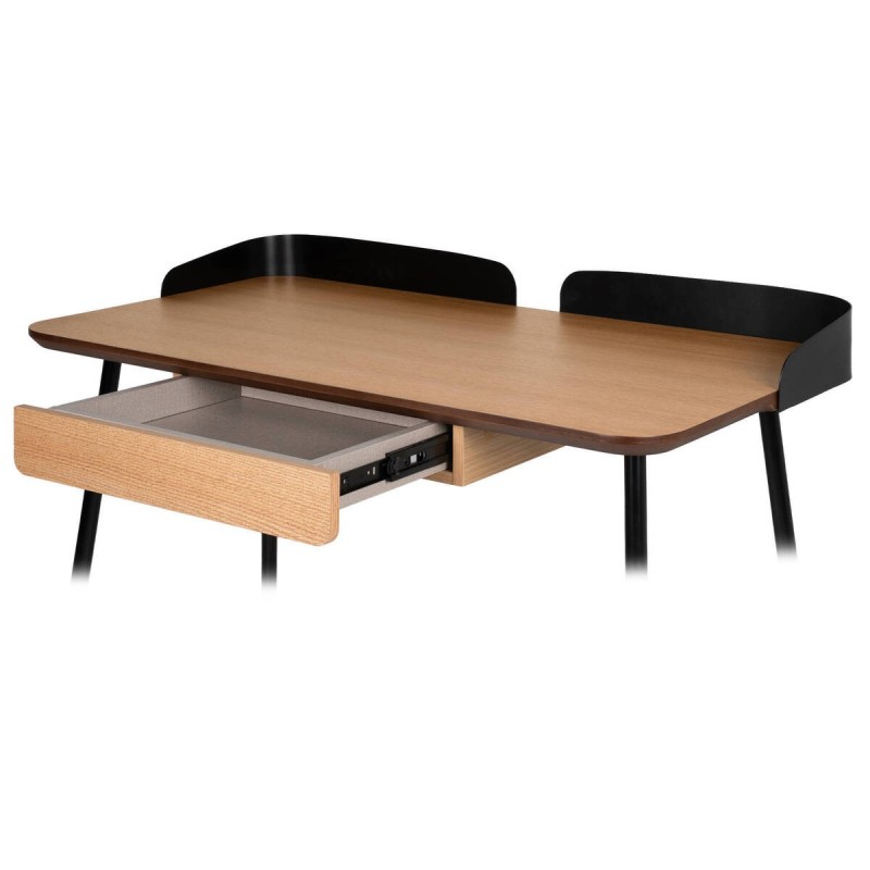 ESCRITORIO DE CHAPA DE ROBLE NATURAL CON BASE DE HIERRO NEGRO 100x55x80cm