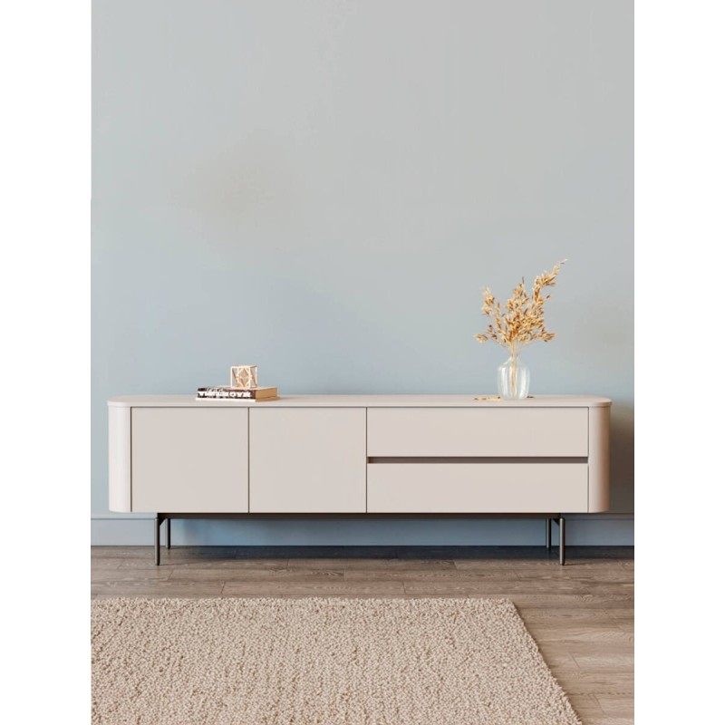 MESA DE TV BEIGE LACADO MATE CON DETALLES EN GRIS 178x40x58cm