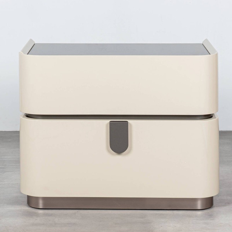 Mesita de Noche Limpopo Beige Lacada 2 Cajones y Tirador Metálico 65,5 cm