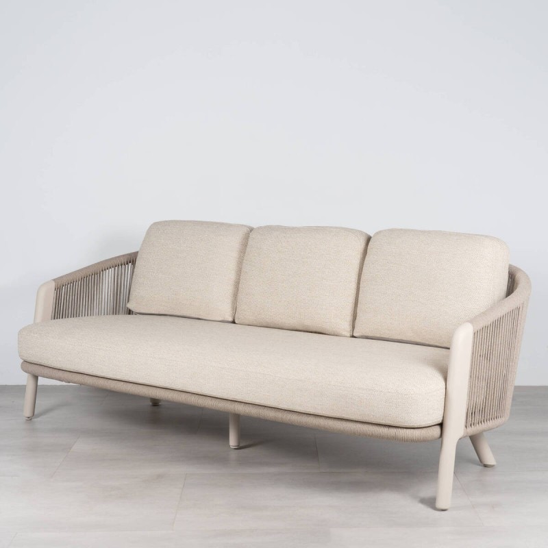 Sofá de Exterior 3 Plazas Haven con Cuerda Olefín y de Aluminio Mocca 210 cm