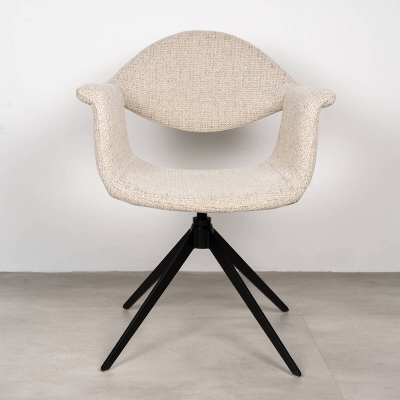Silla Maroni de Comedor Giratoria en tejido beige y Patas Cruzadas