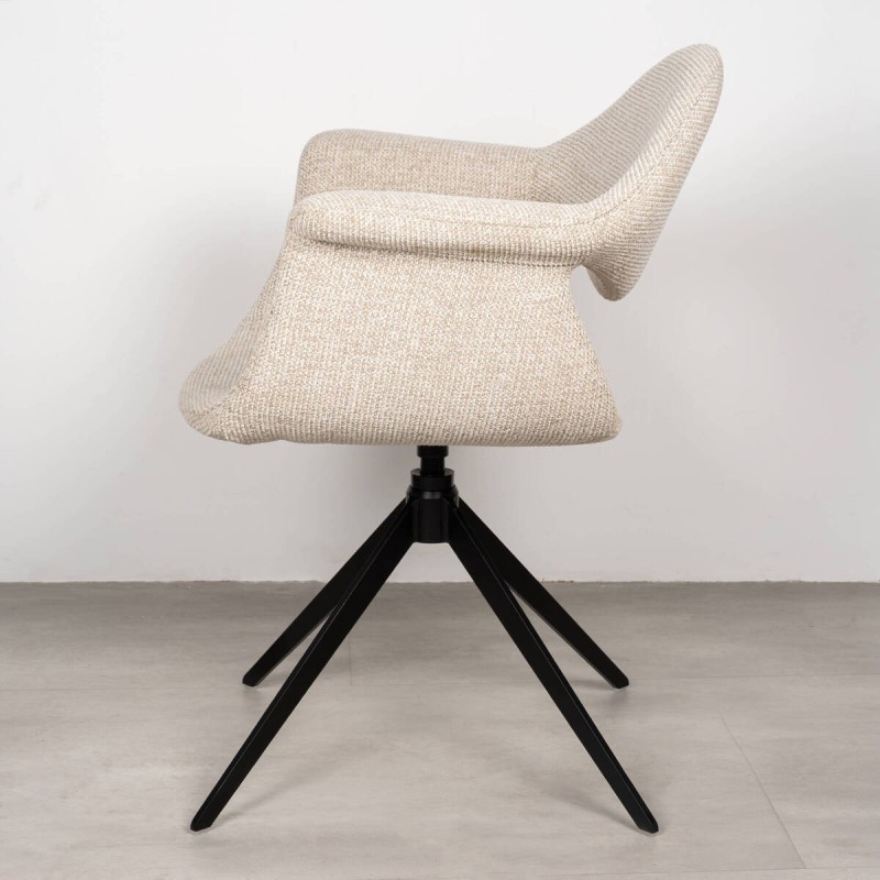 Silla Maroni de Comedor Giratoria en tejido beige y Patas Cruzadas
