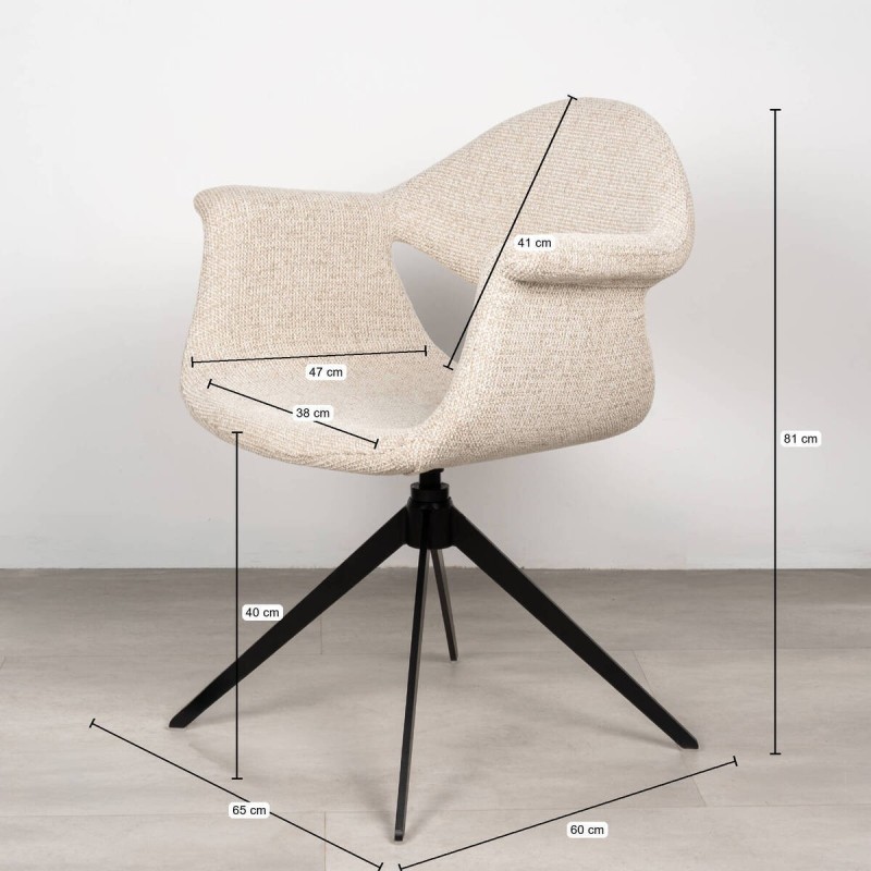 Silla Maroni de Comedor Giratoria en tejido beige y Patas Cruzadas