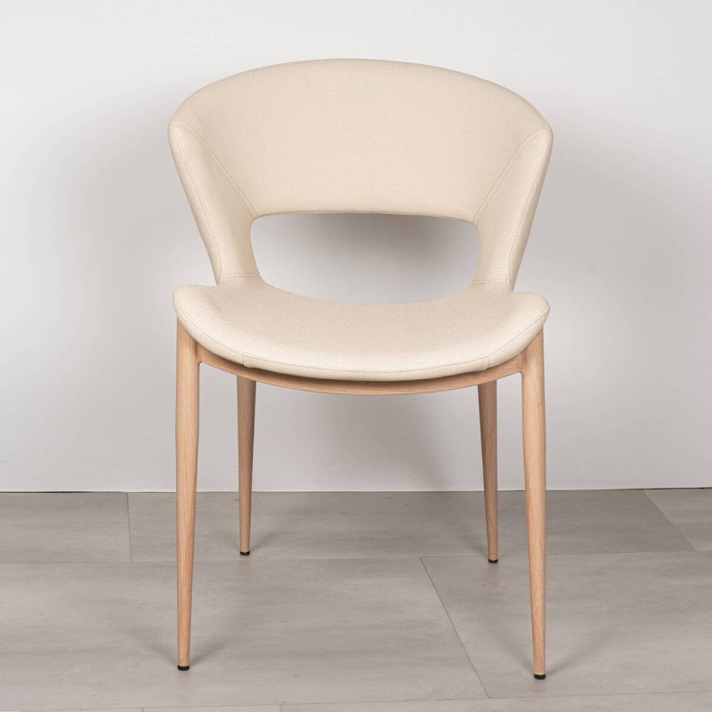 Silla de comedor Drava Tapizada en Polipiel Beige y Patas de metal Acabado Madera