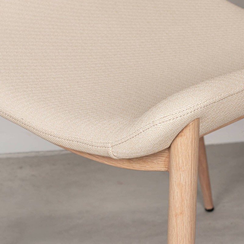 Silla de comedor Drava Tapizada en Polipiel Beige y Patas de metal Acabado Madera
