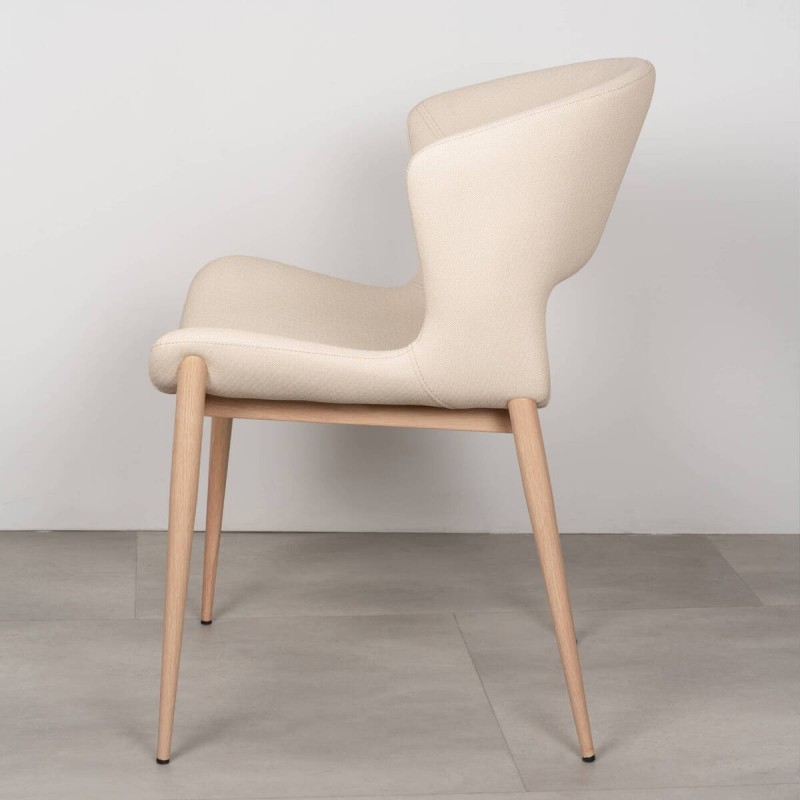 Silla de comedor Drava Tapizada en Polipiel Beige y Patas de metal Acabado Madera