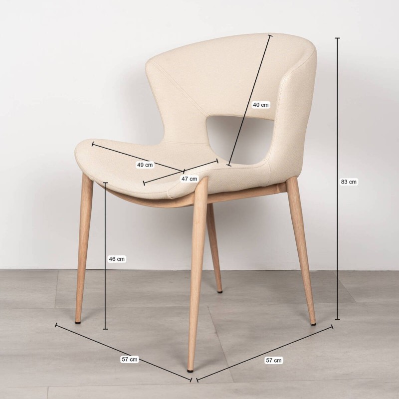 Silla de comedor Drava Tapizada en Polipiel Beige y Patas de metal Acabado Madera