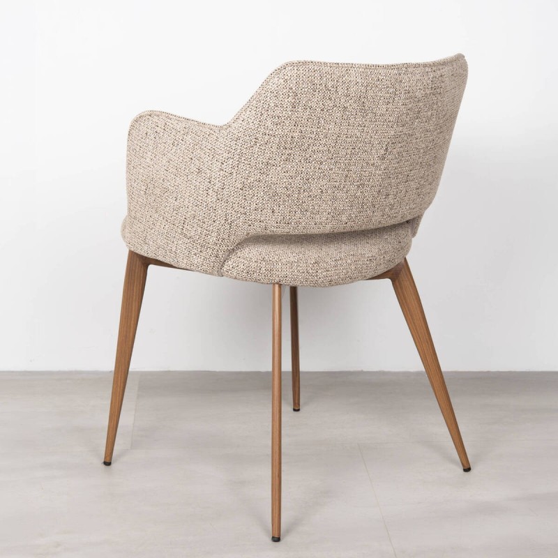 Silla de Comedor Garona Tapizada en Beige y Patas de Metal acabado Madera