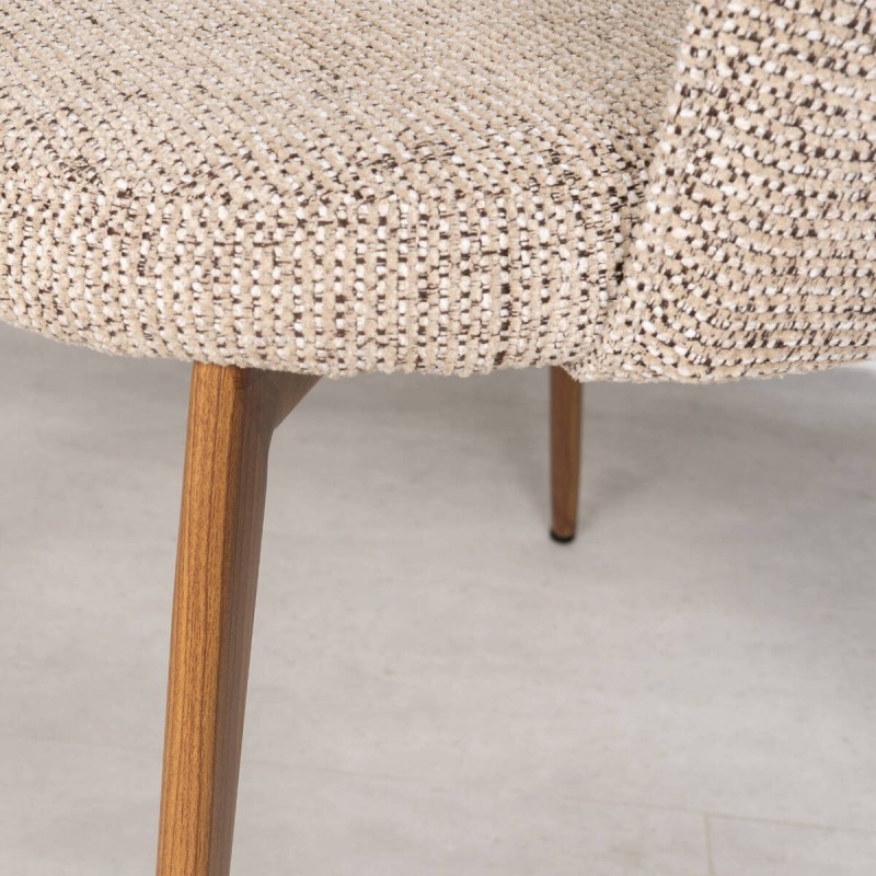 Silla de Comedor Garona Tapizada en Beige y Patas de Metal acabado Madera