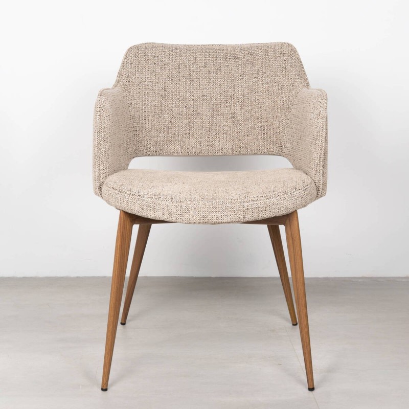 Silla de Comedor Garona Tapizada en Beige y Patas de Metal acabado Madera