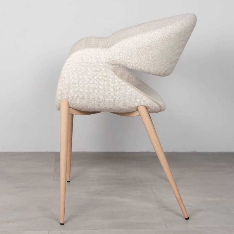 Silla de Comedor Loira Tapizada en Beige y Patas de Metal Acabado Madera Clara