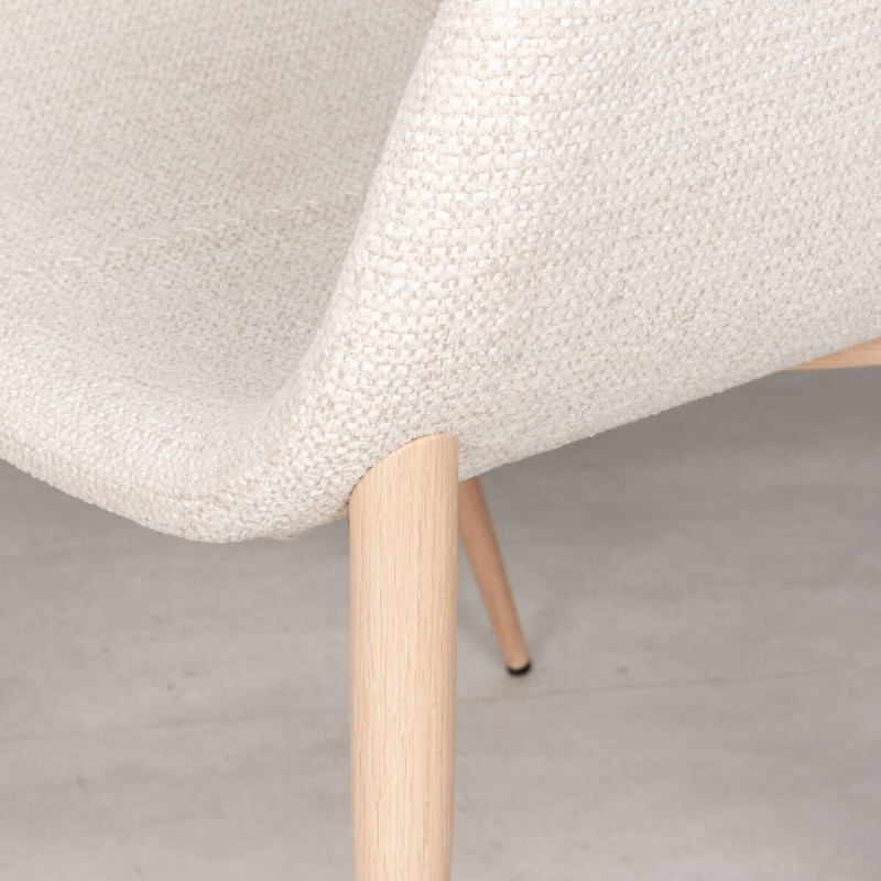 Silla de Comedor Loira Tapizada en Beige y Patas de Metal Acabado Madera Clara