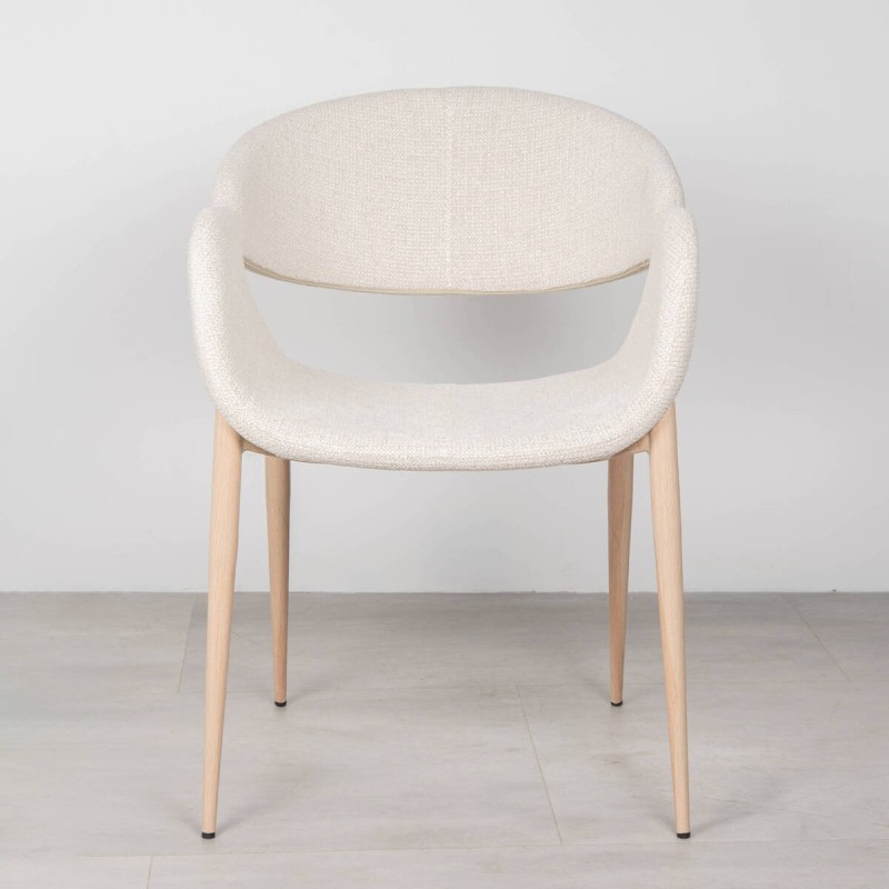 Silla de Comedor Loira Tapizada en Beige y Patas de Metal Acabado Madera Clara
