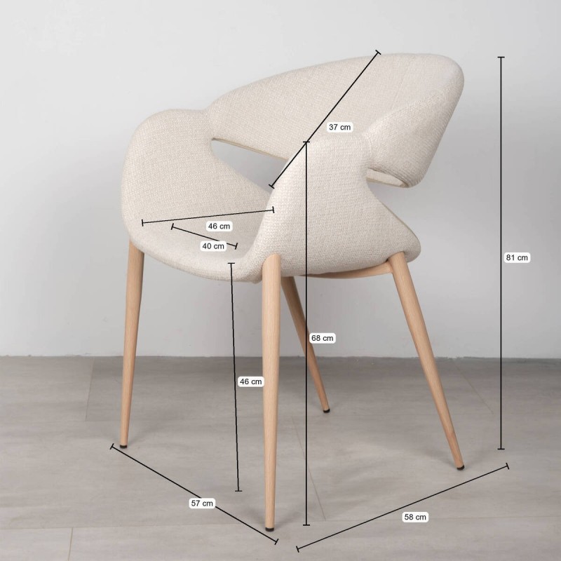 Silla de Comedor Loira Tapizada en Beige y Patas de Metal Acabado Madera Clara