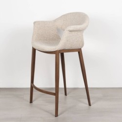 Taburete de Bar Maroni Tapizado en Beige con Patas Metal acabado Madera Nogal