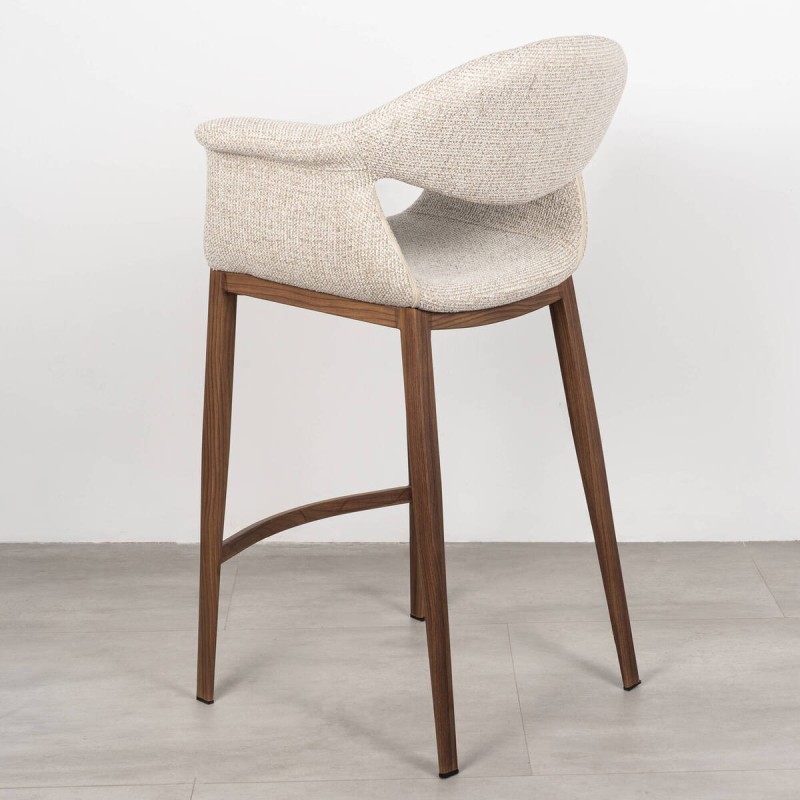 Taburete de Bar Maroni Tapizado en Beige con Patas Metal acabado Madera Nogal