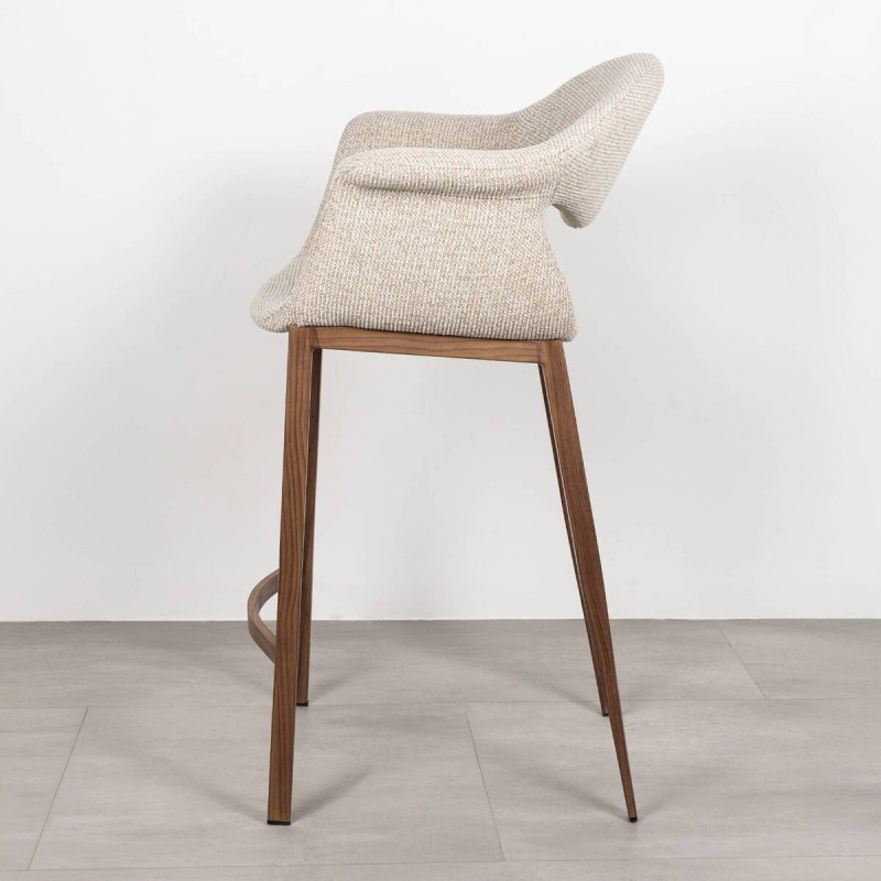 Taburete de Bar Maroni Tapizado en Beige con Patas Metal acabado Madera Nogal