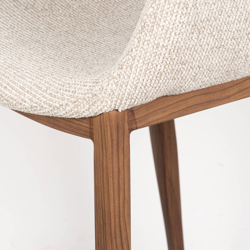 Taburete de Bar Maroni Tapizado en Beige con Patas Metal acabado Madera Nogal