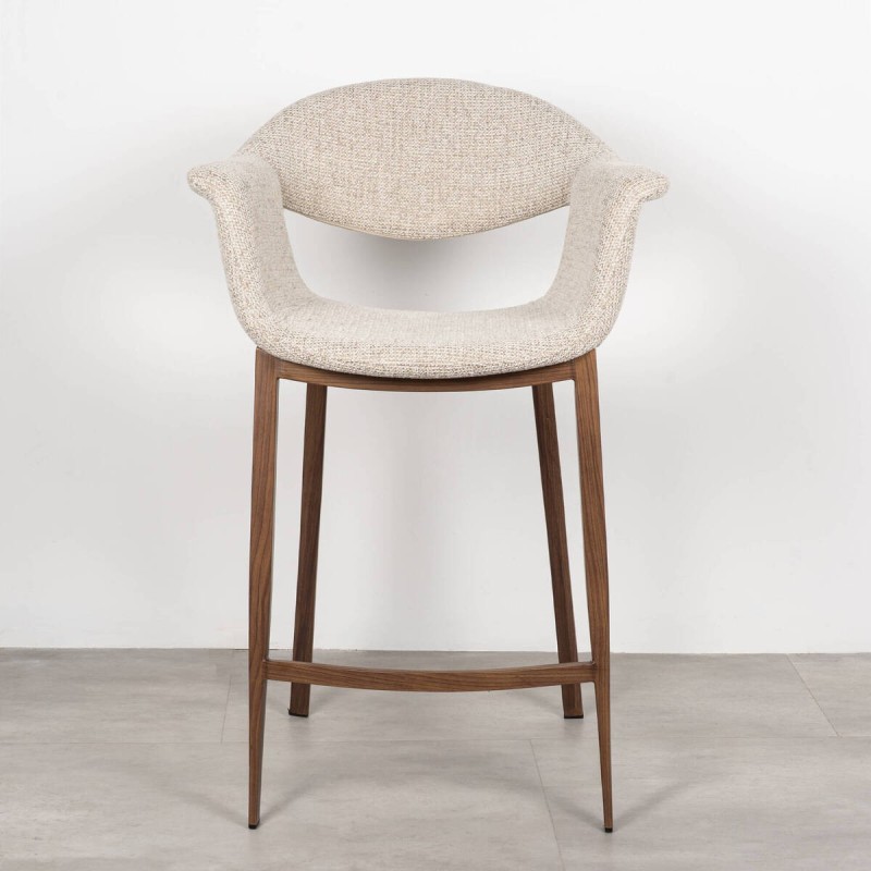 Taburete de Bar Maroni Tapizado en Beige con Patas Metal acabado Madera Nogal