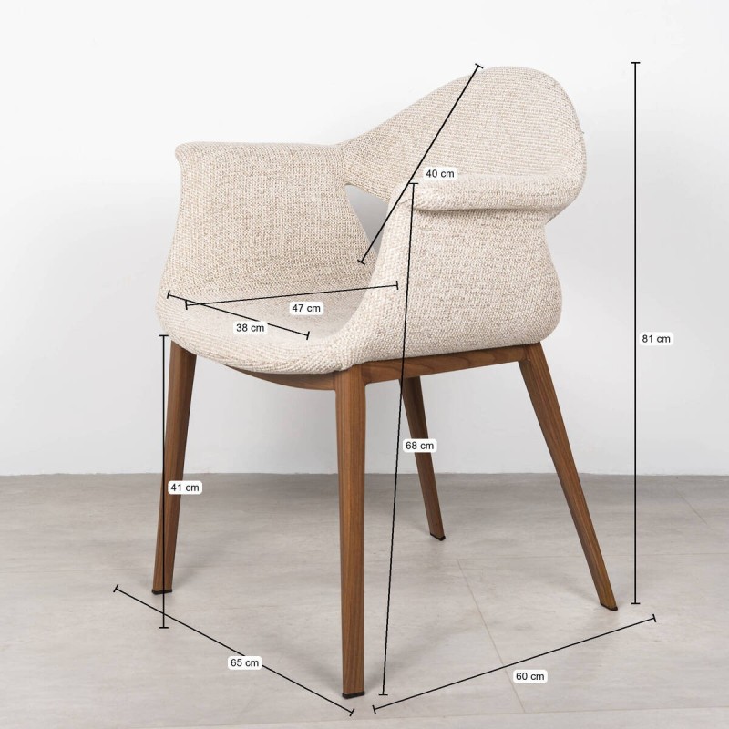 Silla de Comedor Maroni Tapizada en Beige y Patas de Metal acabado Madera
