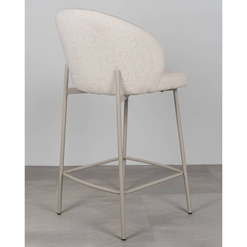 Taburete alto tapizado beige con patas metálicas