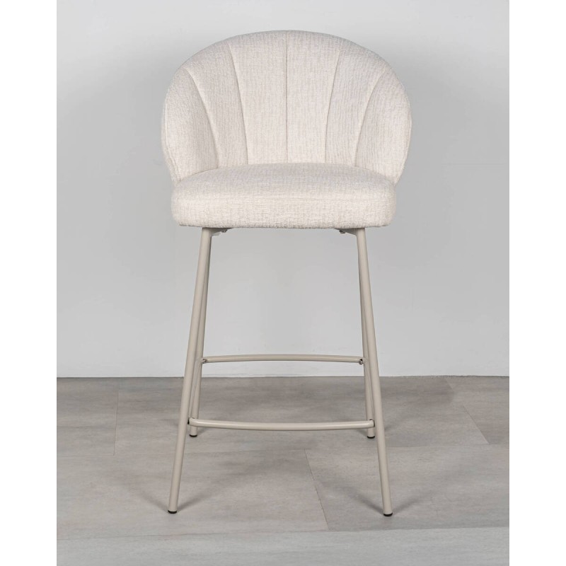Taburete alto tapizado beige con patas metálicas