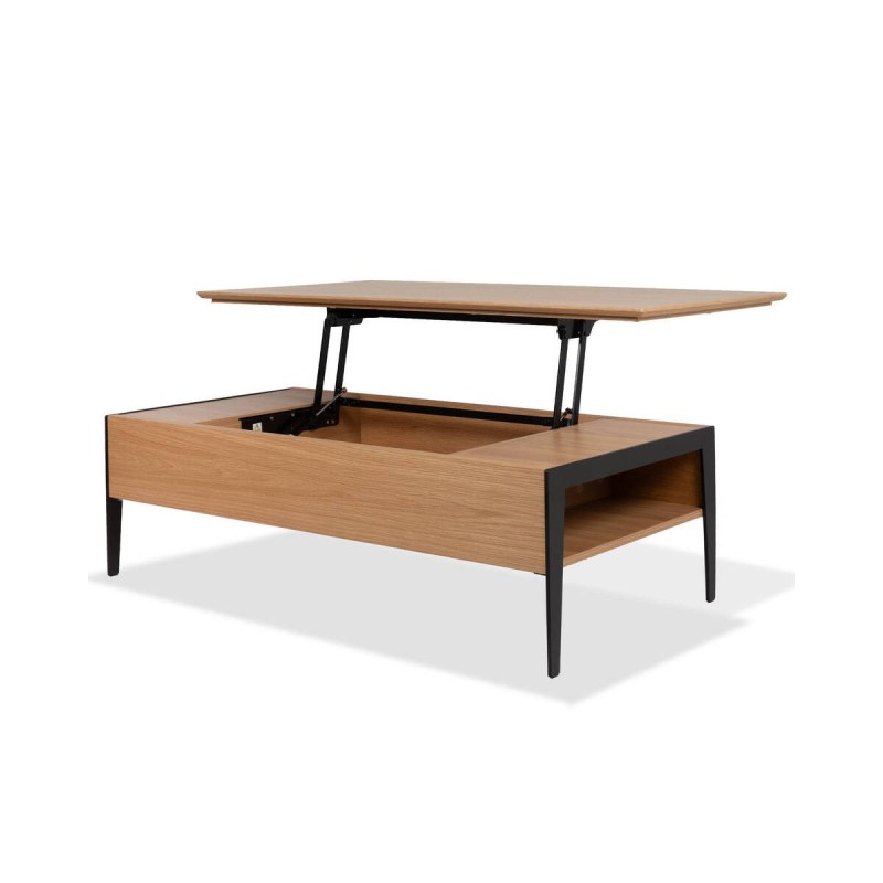 MESA DE CENTRO ELEVABLE ROBLE BLANCO - METAL GRIS OSCURO (120x60x38cm)