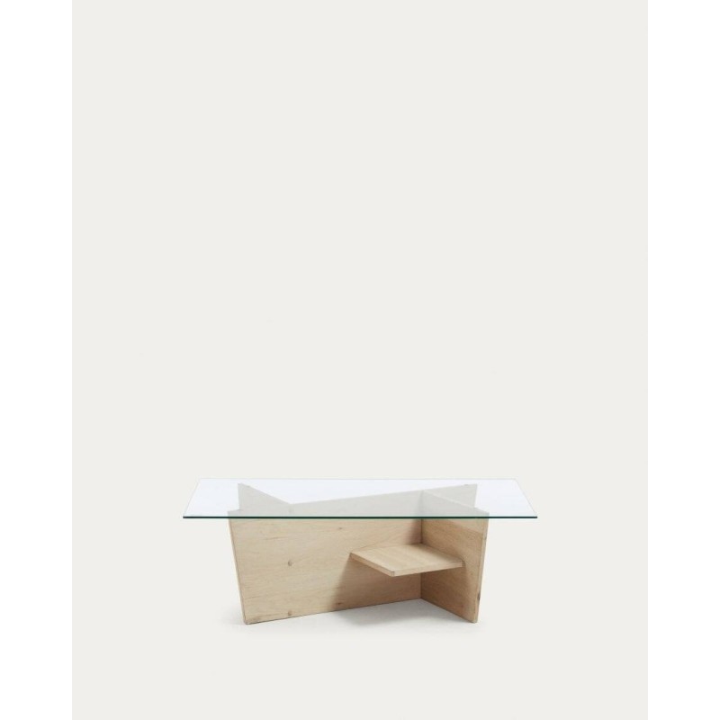 Mesa centro Balwind cristal y base de madera 110 x 60 cm