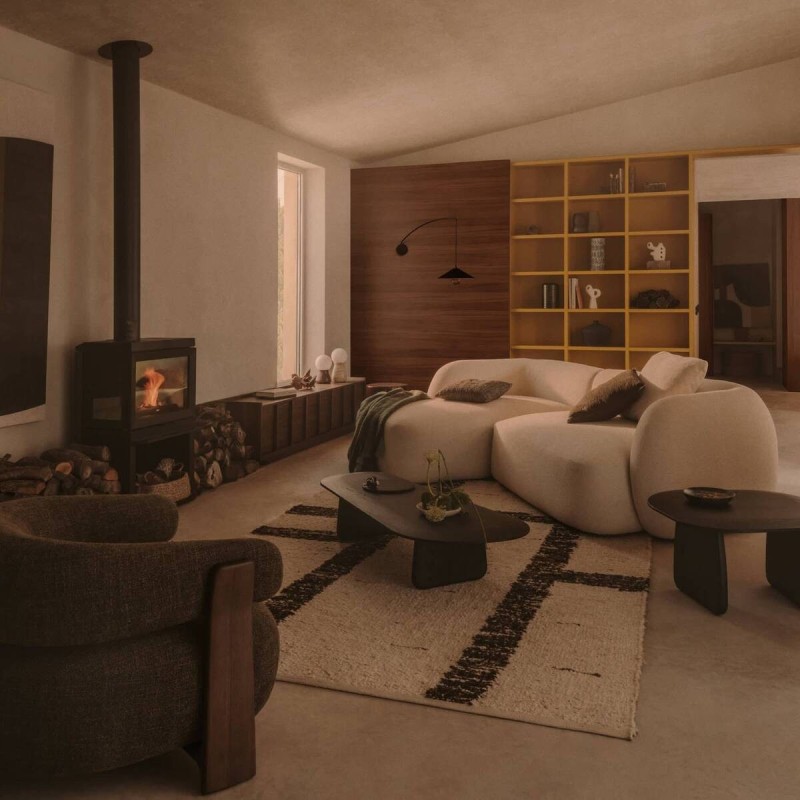 Sofá modular Martina 3 plazas de chenilla con chaise longue izquierdo color crudo 287 cm.