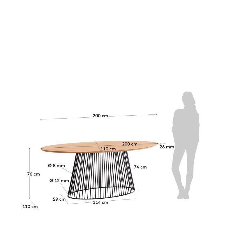 Mesa leska de madera maciza de mango y pie de acero 200x110cm