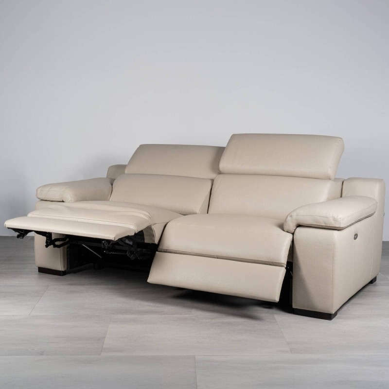 Sofá Riccardo Relax Eléctrico 3 Plazas en Piel Beige 220 cm