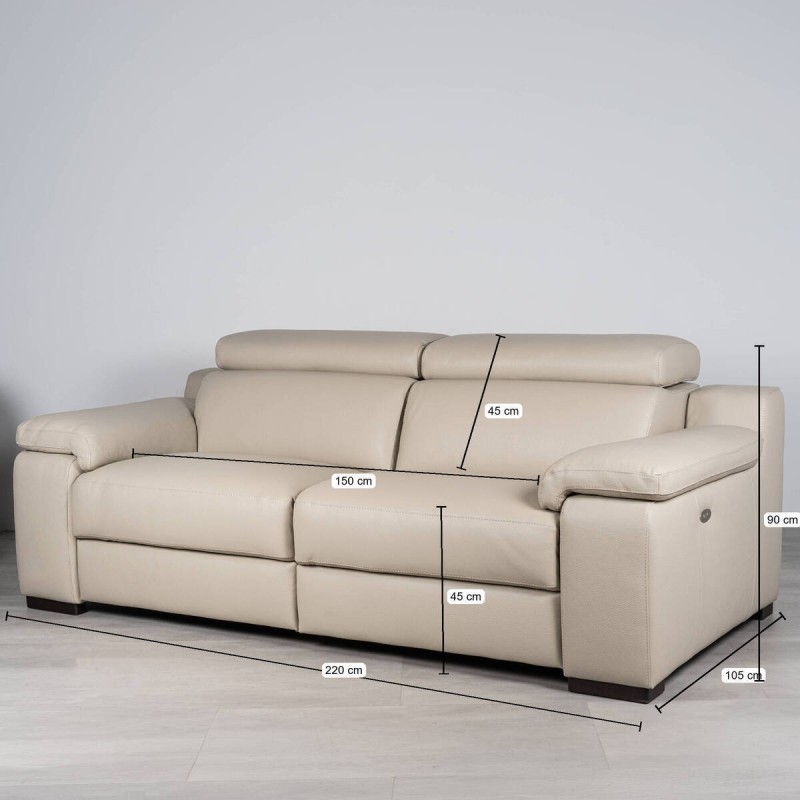 Sofá Riccardo Relax Eléctrico 3 Plazas en Piel Beige 220 cm