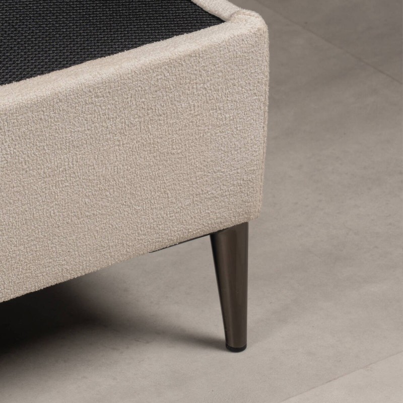 Base de cama doble tapizada color piedra 160x200 con patas cromadas