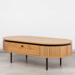 Mesa de Centro Duna de Ovalada Color Roble y Patas de Metal Negro 120cm