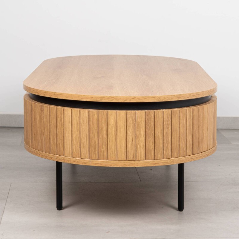 Mesa de Centro Duna de Ovalada Color Roble y Patas de Metal Negro 120cm