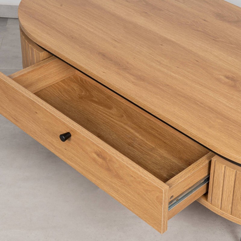 Mesa de Centro Duna de Ovalada Color Roble y Patas de Metal Negro 120cm