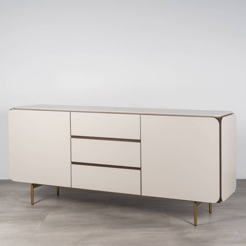 Beige lacquered sideboard with walnut details 184x41.5x81cm