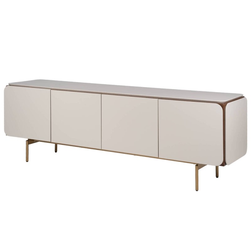 Beige matte lacquered TV unit with walnut details 184x42x61cm